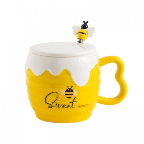 Sweet honey ceramic mug with lid