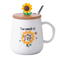 The smell of summer sunflower white ceramic mug with bamboo lid