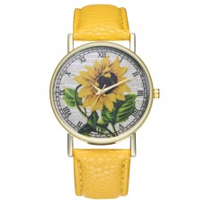 Sunflower watch with yellow/white leather strap
