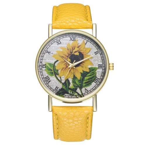 Sunflower watch with yellow/white leather strap