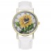 Sunflower watch with yellow/white leather strap