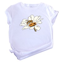 Bee picking flower printed short-sleeved T-shirt