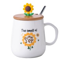 The smell of summer sunflower white ceramic mug with bamboo lid